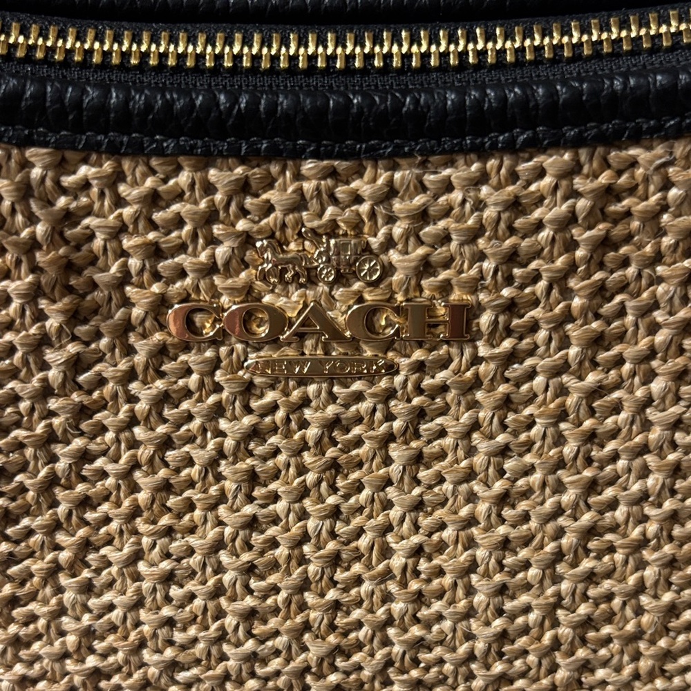 Coach Woven Shoulder Bag in Tan and Black